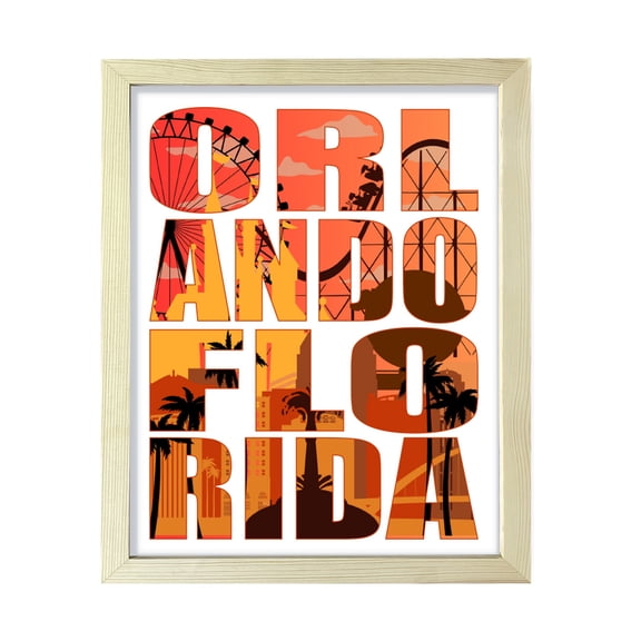 Designs ByLITA Orlando, Florida Inspirational, 5 x 7 Wooden Wall Print (Framed) | American Cities Stylish Home Decoration