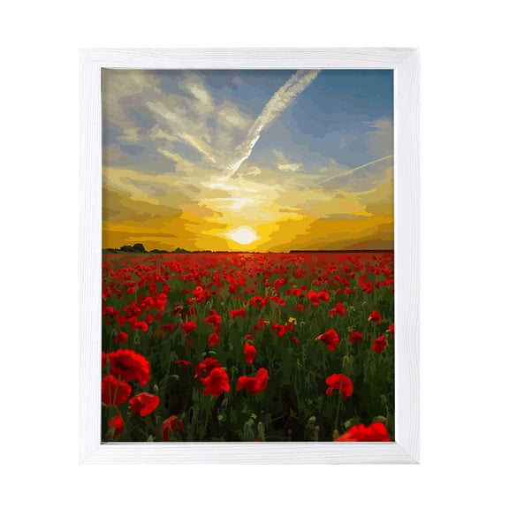 Designs ByLITA Poppy Field Twilight, 11 x 14 White Wall Print Inspirational (Framed) | Beautiful Flowers | Stylish Modern Decoration For The Home and Office