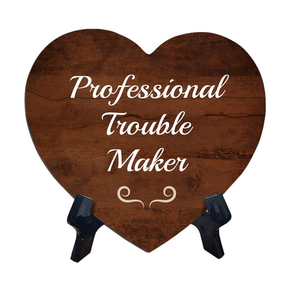 Designs ByLITA Professional Trouble Maker Heart Table Sign with Acrylic Stand (6x5") | Home & Office Decor