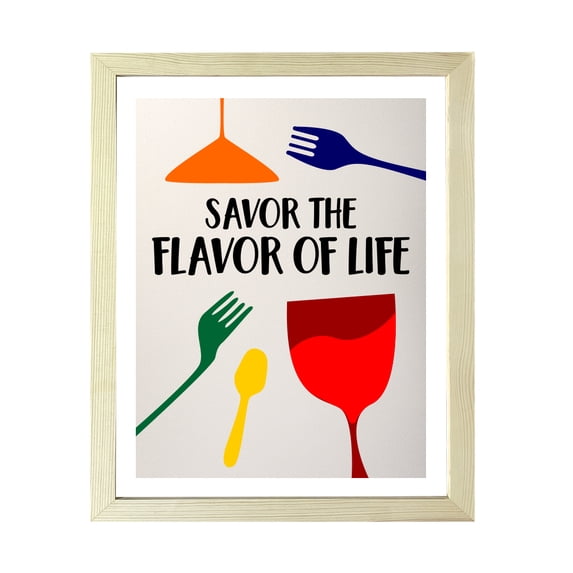 Designs ByLITA Savor The Flavor of Life, 8 x 10 Wooden Wall Print Inspirational (Framed) | Retro Kitchen Decoration