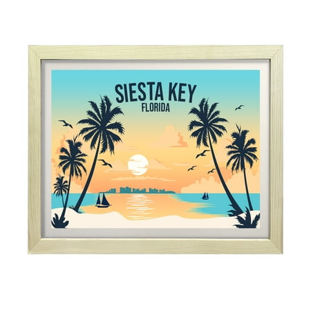 Designs ByLITA Siesta Key Beach Florida, 8 x 10 Wooden Wall Print (Framed) | Multiple Frame Options | Stylish Retro Famous US Beach Art