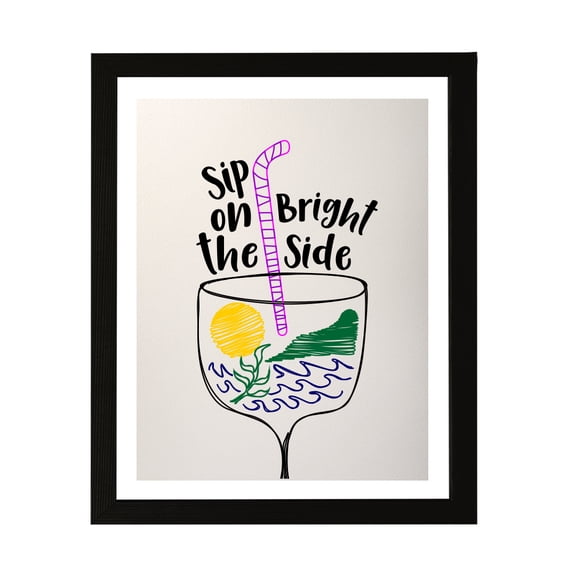 Designs ByLITA Sip On The Bright Side, 5 x 7 Wall Print Inspirational (Unframed) | Retro Bar Decoration