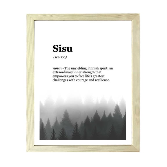Designs ByLITA Sisu Dictionary Definition Forest Design, 11 x 14 Wooden Wall Print (Framed) | Inspirational Modern Art Decoration