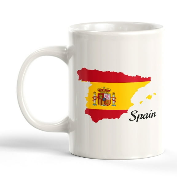 Designs ByLITA Spain Country Outline and National Flag 11oz Ceramic Coffee Mugs | Great Novelty Gift | Office Mug Gifts| Workspace | Home space