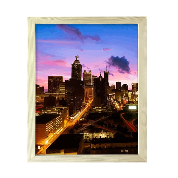 Designs ByLITA Sunset City Skyline, 11 x 14 Wooden Wall Print Inspirational (Framed) | Old Masterpieces | Stylish Modern Decoration For The Home and Office