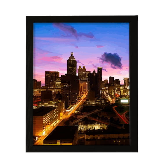Designs ByLITA Sunset City Skyline, 5 x 7 Black Wall Print Inspirational (Framed) | Old Masterpieces | Stylish Modern Decoration For The Home and Office