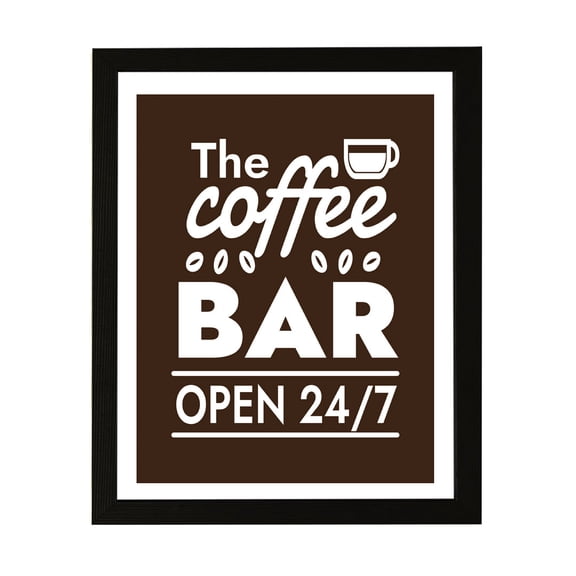 Designs ByLITA The Coffee Bar Open 24/7, 5 x 7 Wall Print (Unframed) | Funny Coffee Home & Office Decor