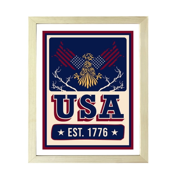 Designs ByLITA USA est. 1776, 8 x 10 Wooden Wall Print (Framed) | USA Patriotic Decoration