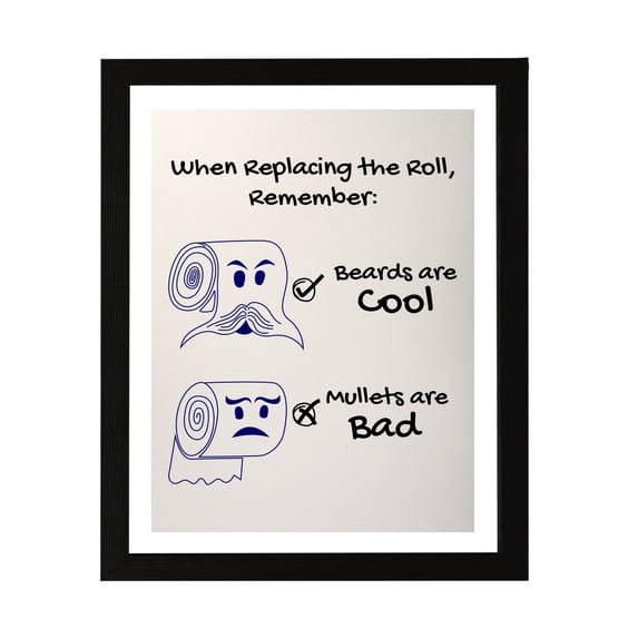 Designs ByLITA When Replacing The Roll Remember Beards Are Cool Mullets Are Bad, 11 x 14 Wall Print Inspirational (Unframed) | Funny Bathroom Decoration