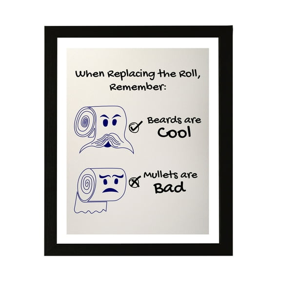 Designs ByLITA When Replacing The Roll Remember Beards Are Cool Mullets Are Bad, 8 x 10 Wall Print Inspirational (Unframed) | Funny Bathroom Decoration
