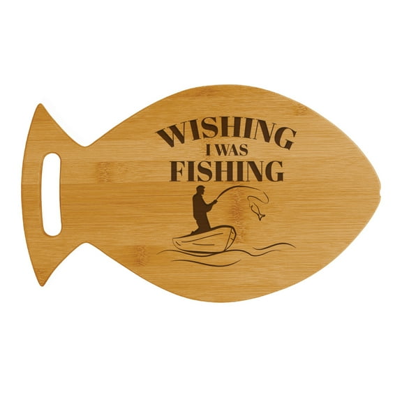 Designs ByLITA Wishing I Was Fishing 14 x 8.5" Fish Shape Cutting Board | Kitchen Chopping Board
