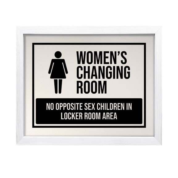Designs ByLITA Women's Changing Room No Opposite Sex Children In Locker Room Area, 5 x 7 White Wall Print (Framed) | Retail Store Decoration