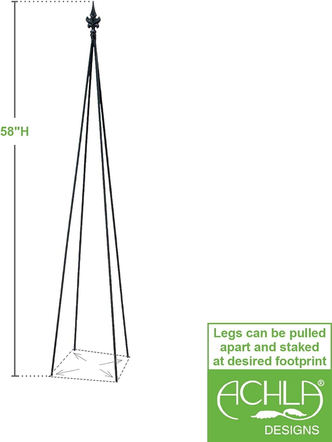 Designs FT20 FleurDeLis, 58In Wrought Iron Garden Stake Trellis, Small, Black