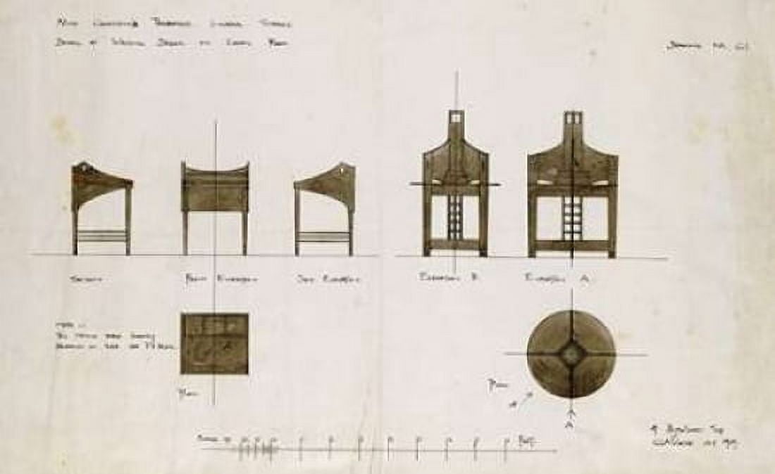 Designs For Writing Desks Canvas Art - Charles Rennie Mackintosh (24 x 36)