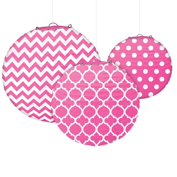 Dots & Chevrons Hanging Paper Lantern Decorations (3 Pack)