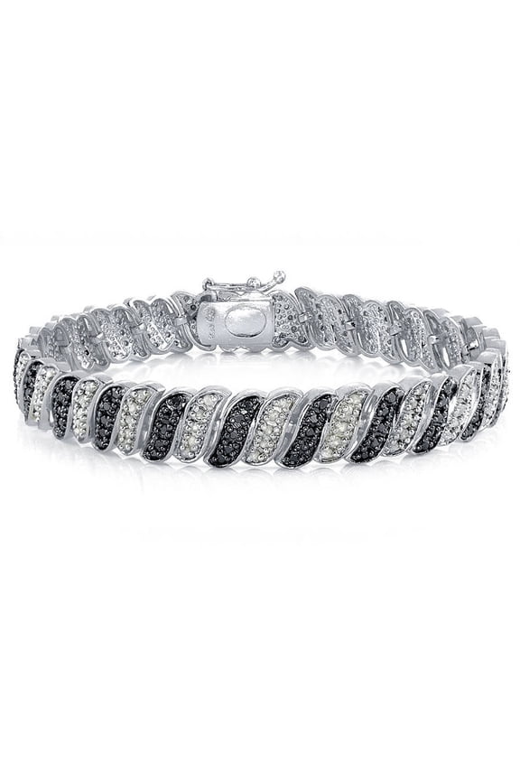 Designs by FMC Wave Link Black and White Diamond Tennis Bracelet 1.00 ct. t.w. in Silver-Tone, 7.25"