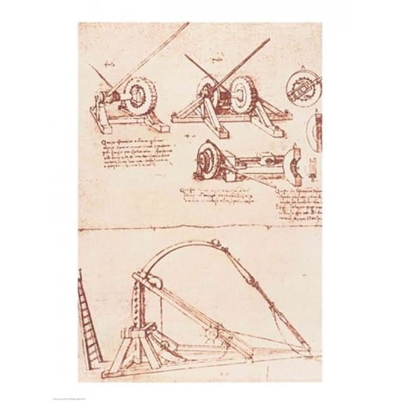 Designs for A Catapult Poster Print by Leonardo Da Vinci - 18 x 24 in.