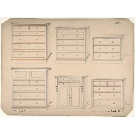 Designs for Chests of Drawers Poster Print by Charles Hindley & Sons - British London 1841 1917 London - 18 x 24