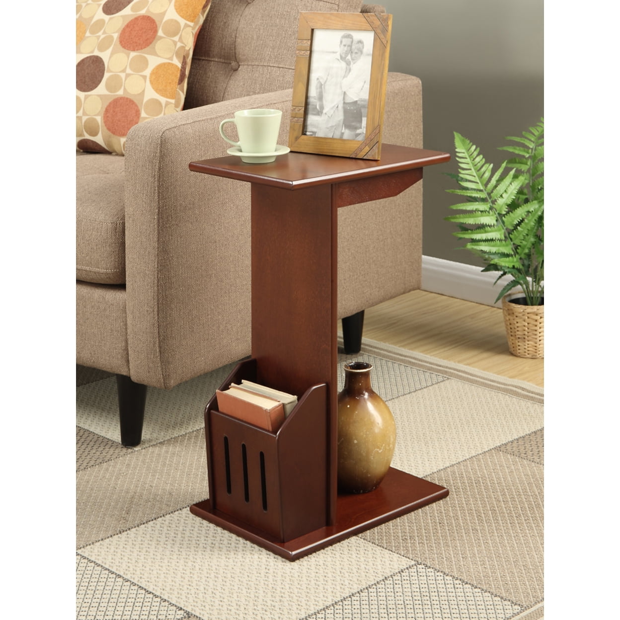 Mahogany C-Shaped Magazine Holder Side Table