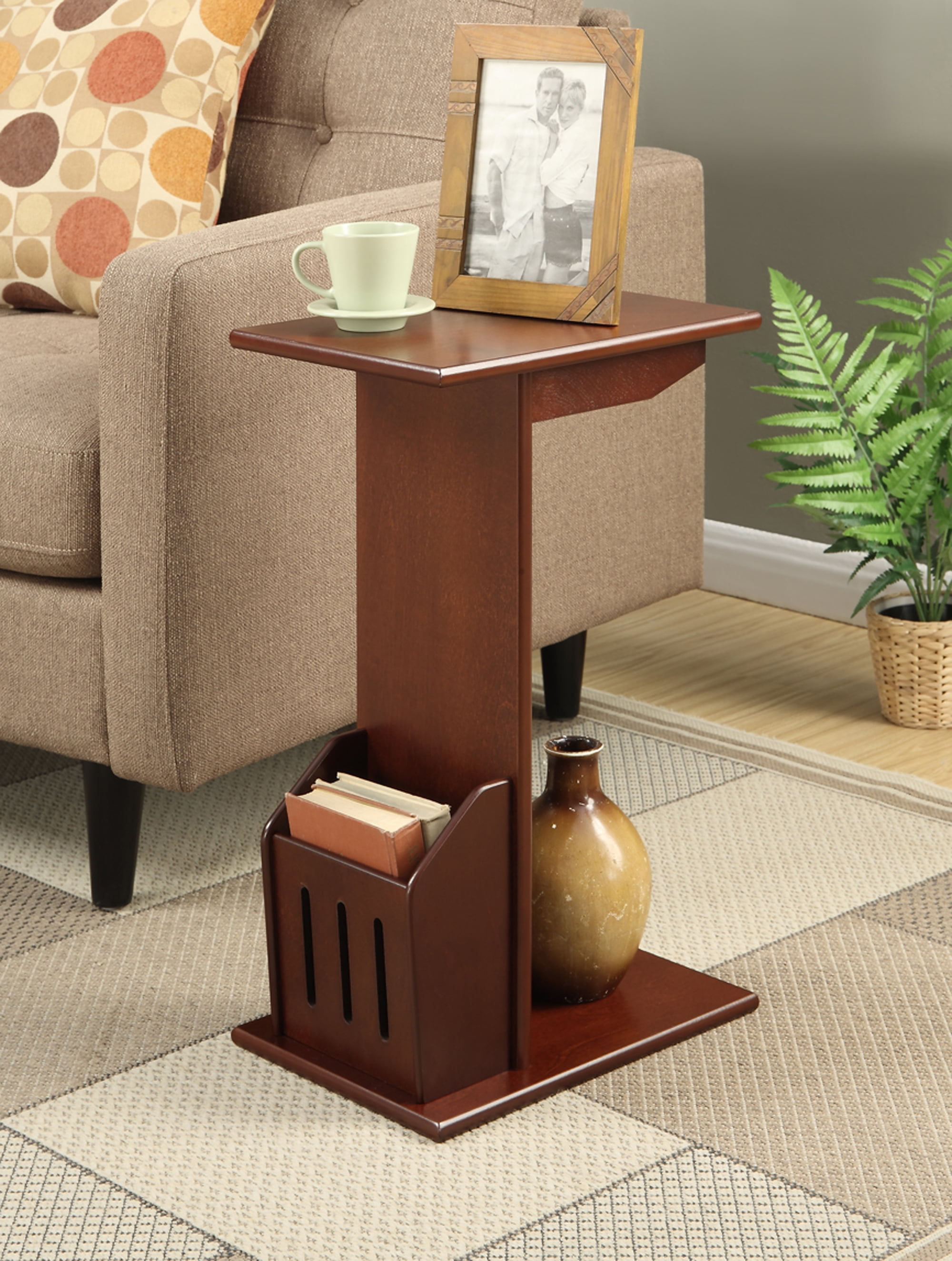 Mahogany C-Shaped Magazine Holder Side Table
