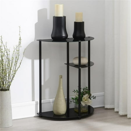 Designs2Go Classic Three-Tier Display Entryway Hall Table in Black Glass