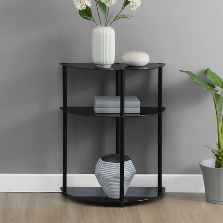 Designs2Go Classic Three-Tier Half-Circle Entryway Hall Table in Black Glass