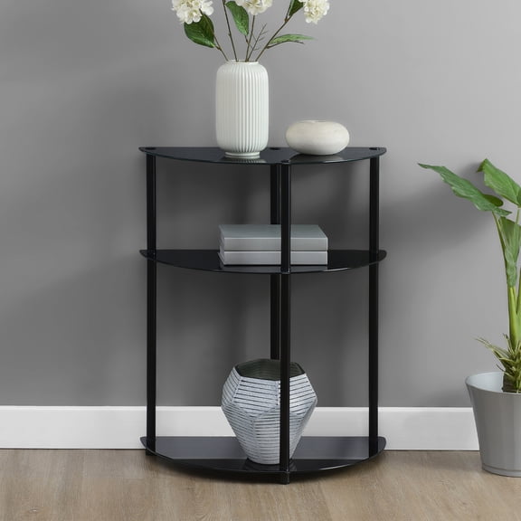 Designs2Go Classic Three-Tier Half-Circle Entryway Hall Table in Black Glass