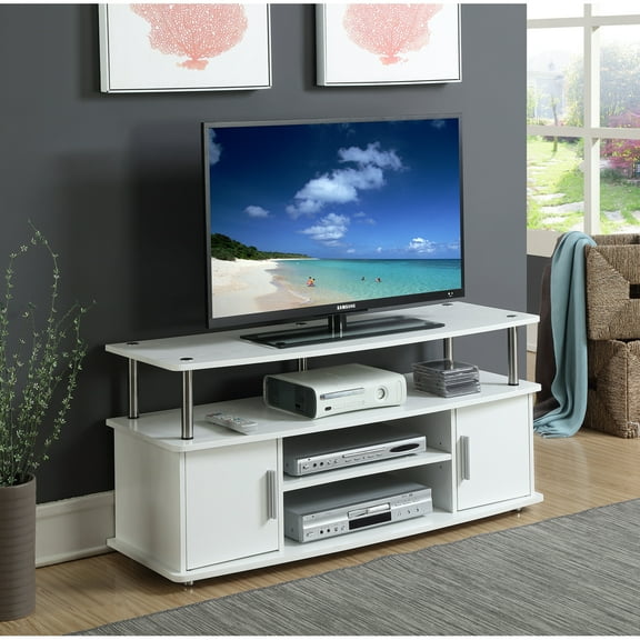 Designs2Go Monterey 55-inch TV Stand with Cabinets and Shelves, White (47.25" Wide)