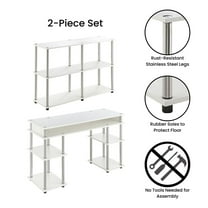Designs2Go No-Tools Desk and Console Table Set in White Wood Finish