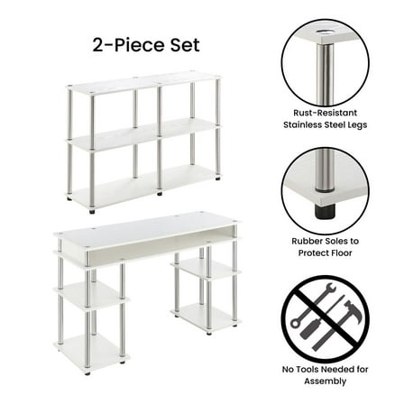 Designs2Go No-Tools Desk and Console Table Set in White Wood Finish