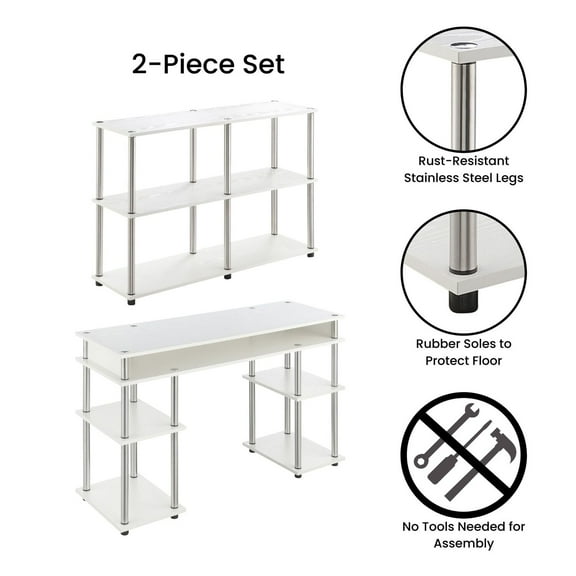 Designs2Go No-Tools Desk and Console Table Set in White Wood Finish
