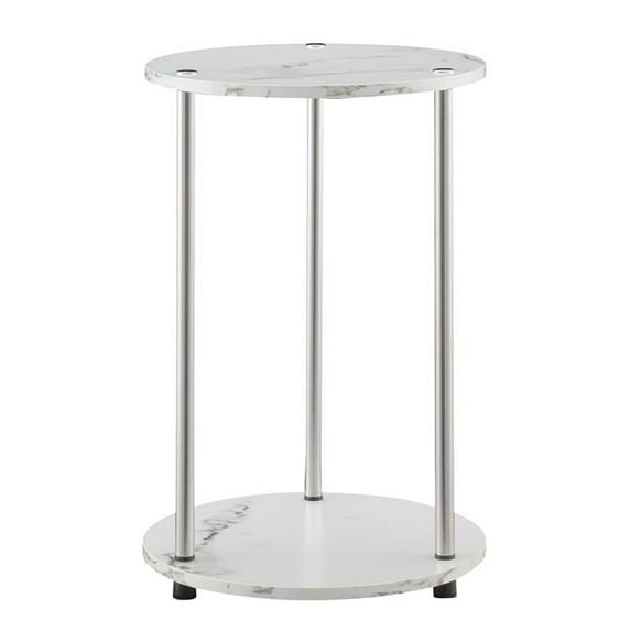 Designs2Go No Tools Two-Tier Round End Table Faux Marble - White, Wood - 15.75 x 15.75 x 22 in.