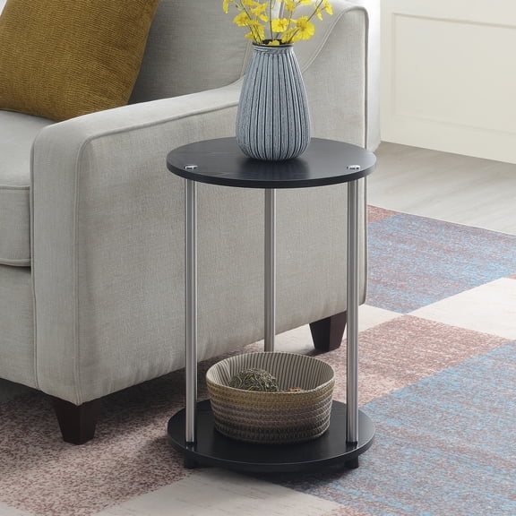 Convenience Concepts Designs2Go No Tools 2 Tier Round End Table, Black/Chrome