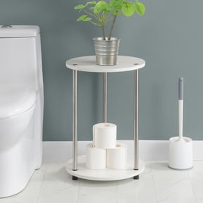 Convenience Concepts Designs2Go No Tools 2 Tier Round End Table, White/Chrome