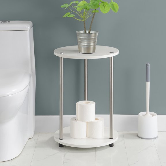Convenience Concepts Designs2Go No Tools 2 Tier Round End Table, White/Chrome