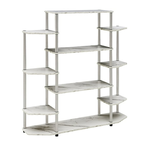 Designs2Go No-Tools Wall Unit Bookshelf in White Faux Marble Wood Finish
