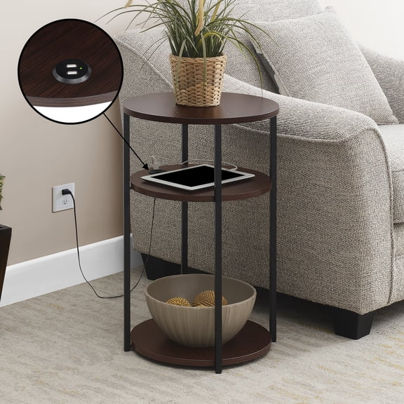 Convenience Concepts Designs2Go Simon 3 Tier End Table with USB Ports, Espresso/Black