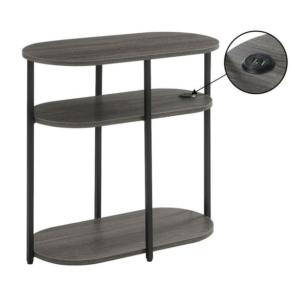 Designs2Go Simon Three-Tier Oval Chairside End Table with USB Ports in Gray Wood