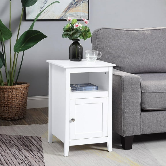 Designs2Go Storage Cabinet End Table with Shelf in White Wood Finish