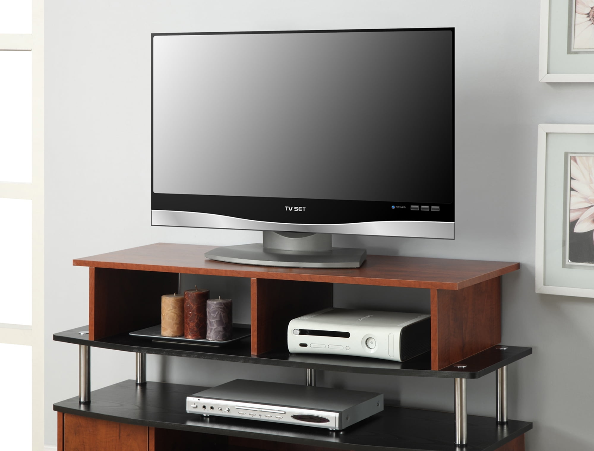 Cherry Particle Board TV/Monitor Riser with Storage Compartments