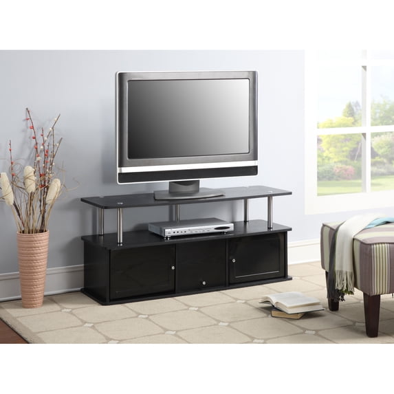 Designs2Go TV Stand with 3 Storage Cabinets and Shelf for TVs up to 55 inches, Black