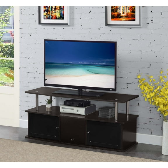 Designs2Go TV Stand with 3 Storage Cabinets and Shelf for TVs up to 55 inches, Espresso/Black
