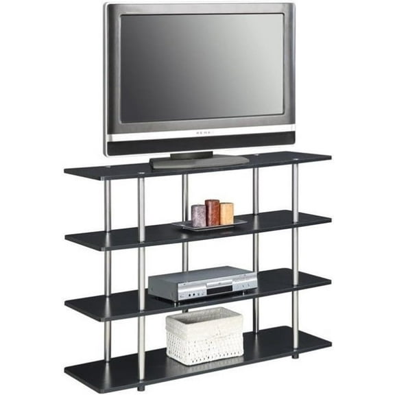 Designs2Go No Tools XL Highboy 4-Tier TV Stand 47.25" - Entertainment Center for TVs up to 55 Inches, Modern TV Console with Shelves for Living Room, Family Room, Black