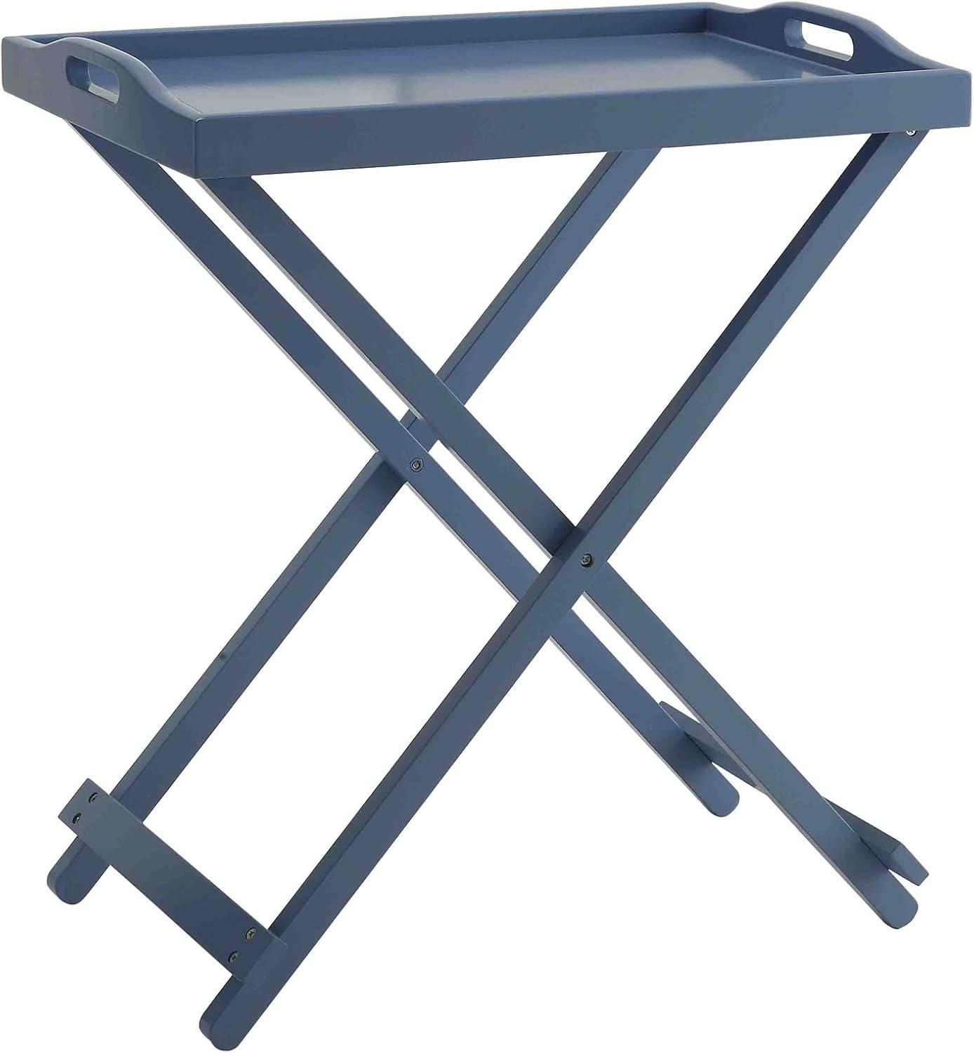 Blue Foldable MDF Tray Table with Solid Wood Legs