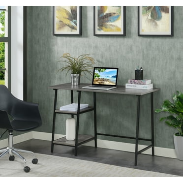 Designs2Go Trestle Desk in Weathered Gray Wood with Black Metal Frame