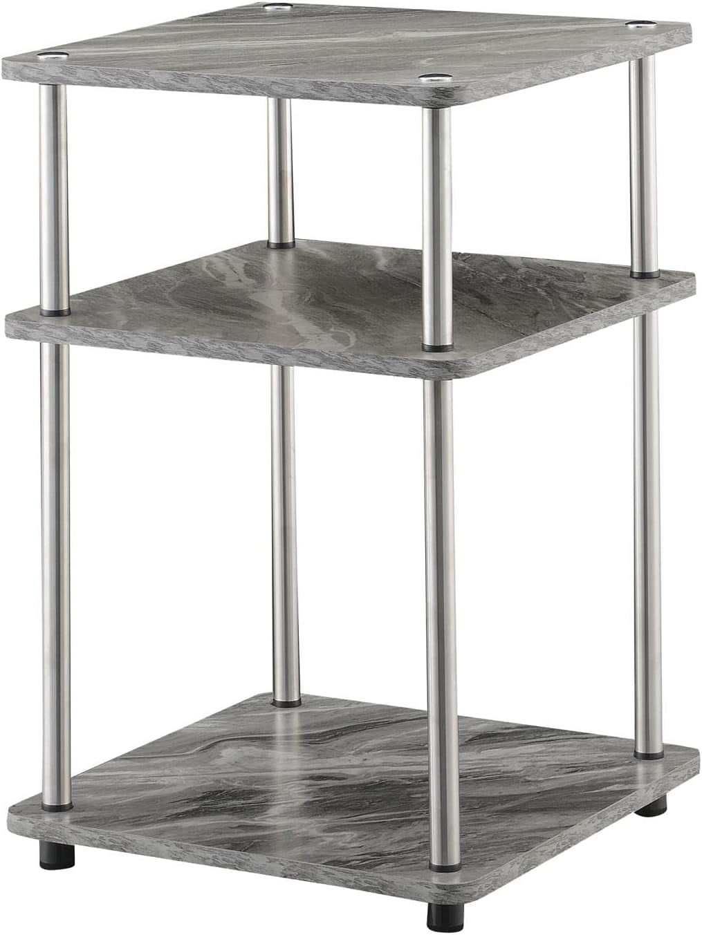 Contemporary Faux Gray Marble 3-Tier End Table with Chrome Legs
