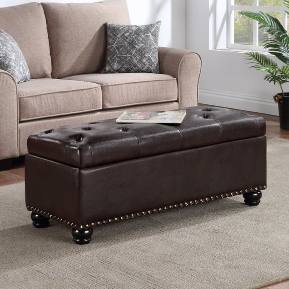 Designs4Comfort 9th Avenue Storage Ottoman Bench in Espresso Faux Leather