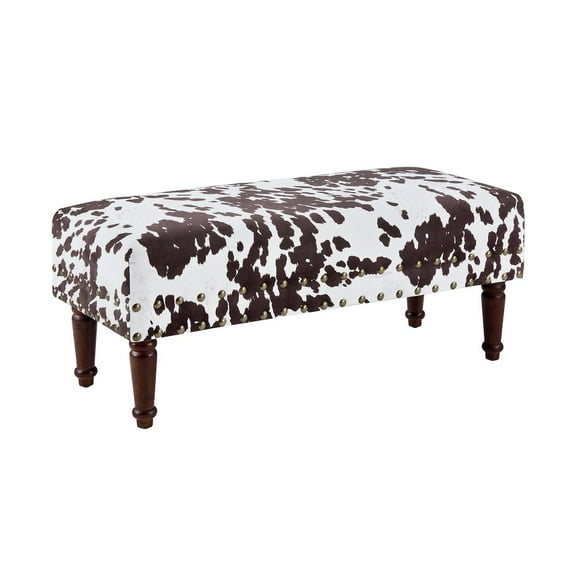 Designs4Comfort Cow Print Bench with Nailheads in Brown and White Fabric