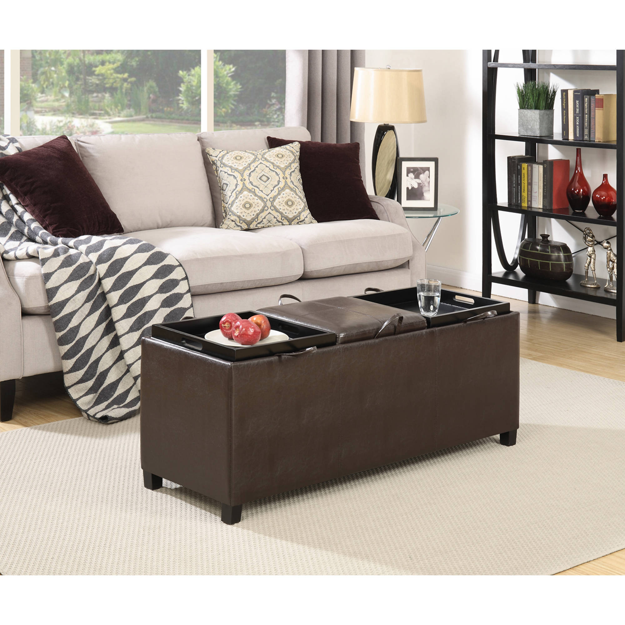 Designs4Comfort Faux Leather Storage Bench with 3 Tray Tops, Espresso - image 1 of 6