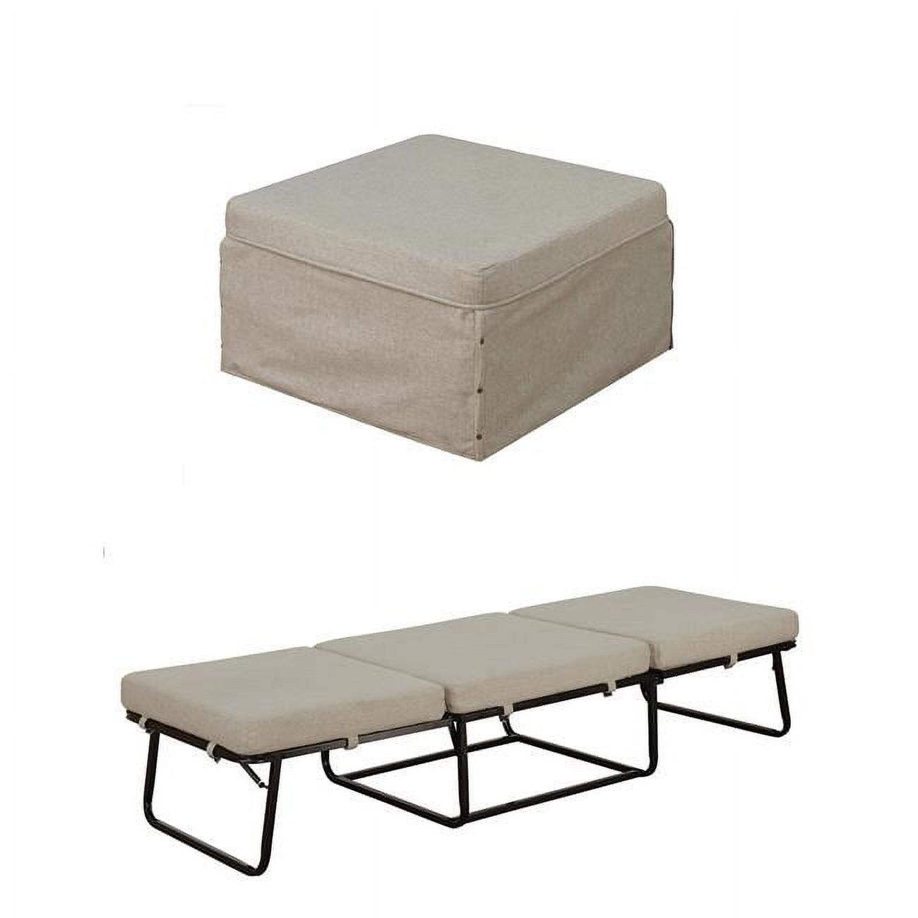 Folding Bed Ottoman Soft Beige Fabric